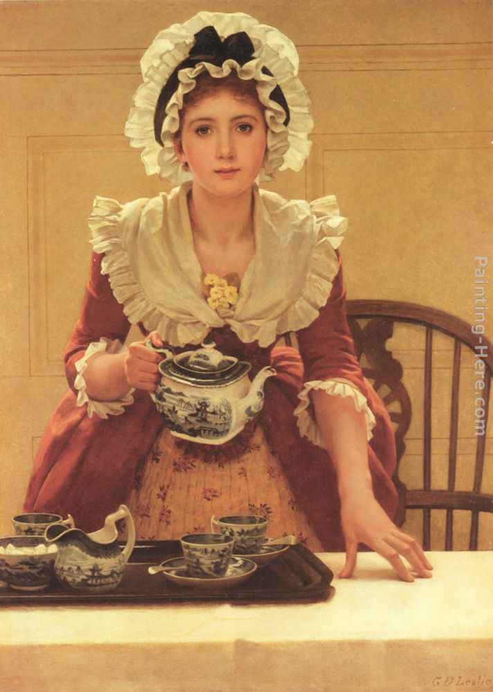Tea painting - George Dunlop, R.A., Leslie Tea art painting